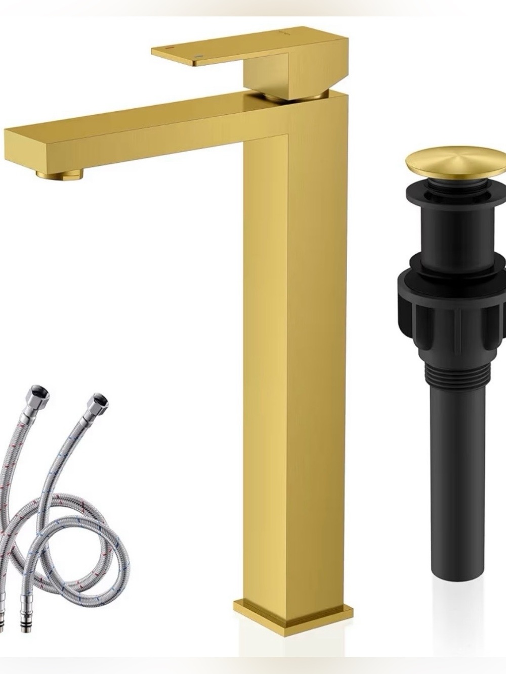 KENES Brushed Gold Tall Bathroom Faucet, Single Handle Vessel Sink Faucet Gol...